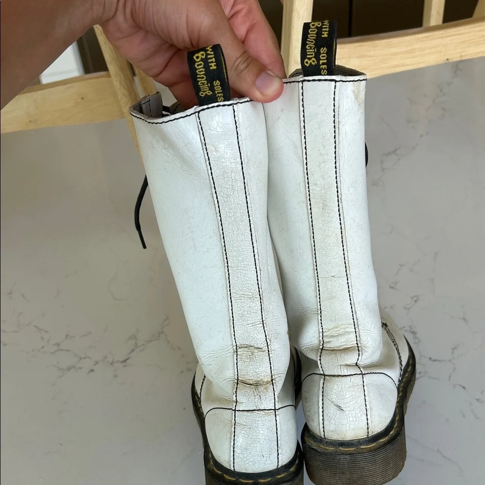 Dr. Martens White Combat Boots with Black Laces - Picture 4 of 5